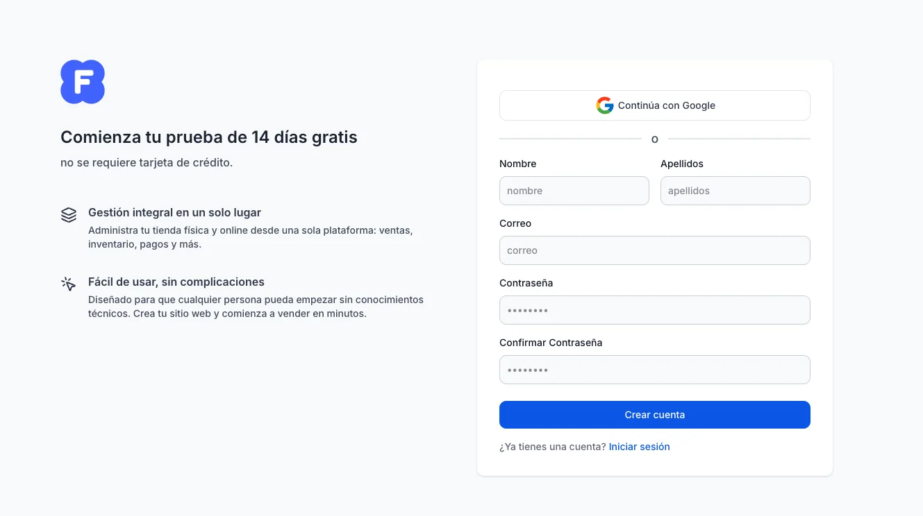 Captura del formulario de registro Flobu